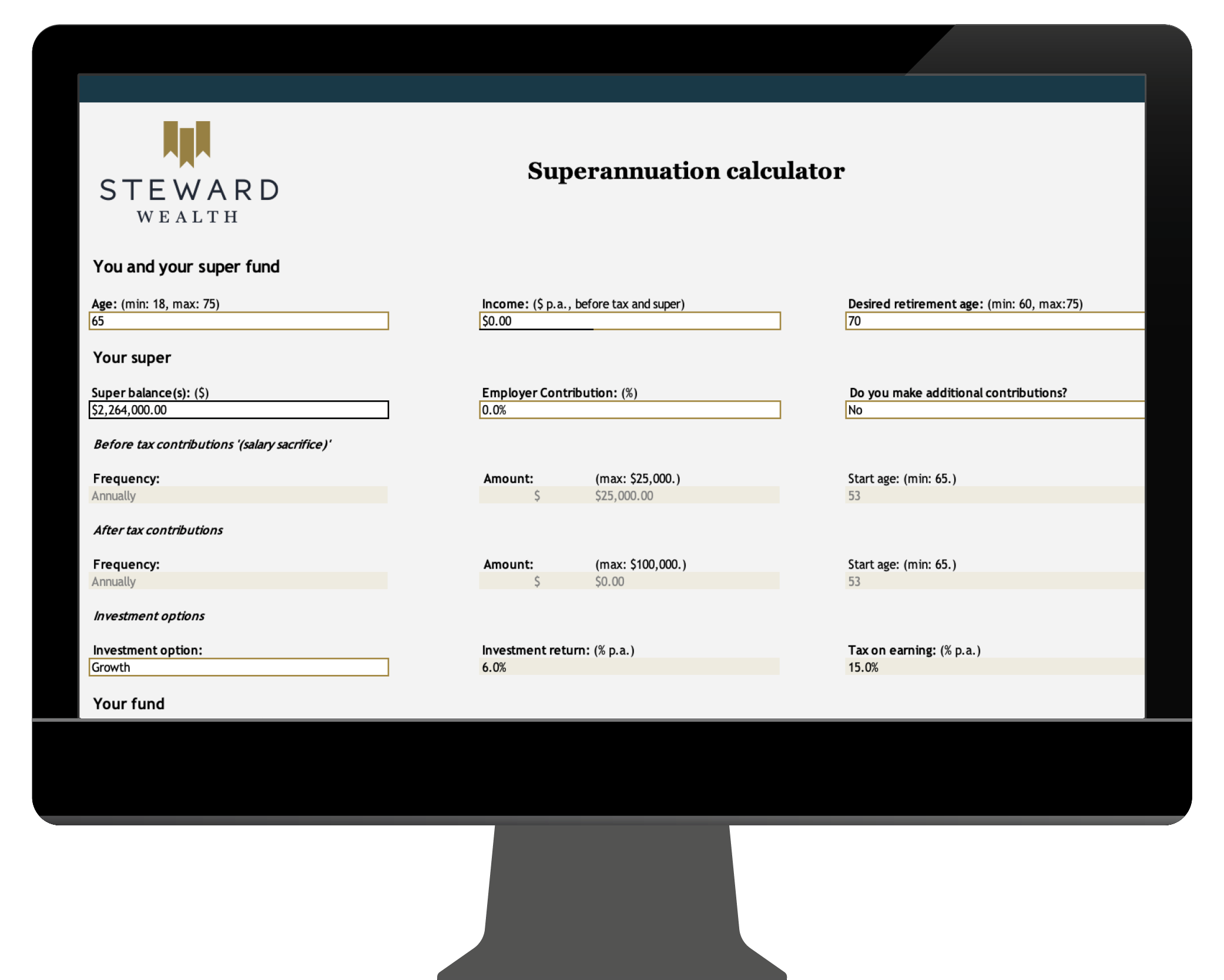 Steward Wealth Superannuation Calculator