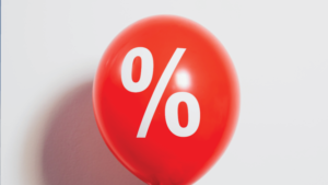 red balloon with a percentage symbol on it